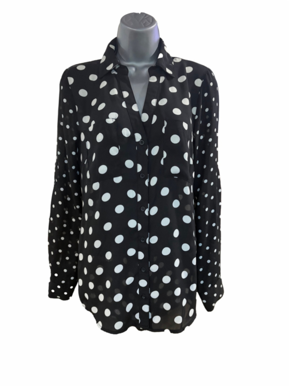 3. Women's My Michelle Polka Dot Button Down Shirt, Size M, Black and White